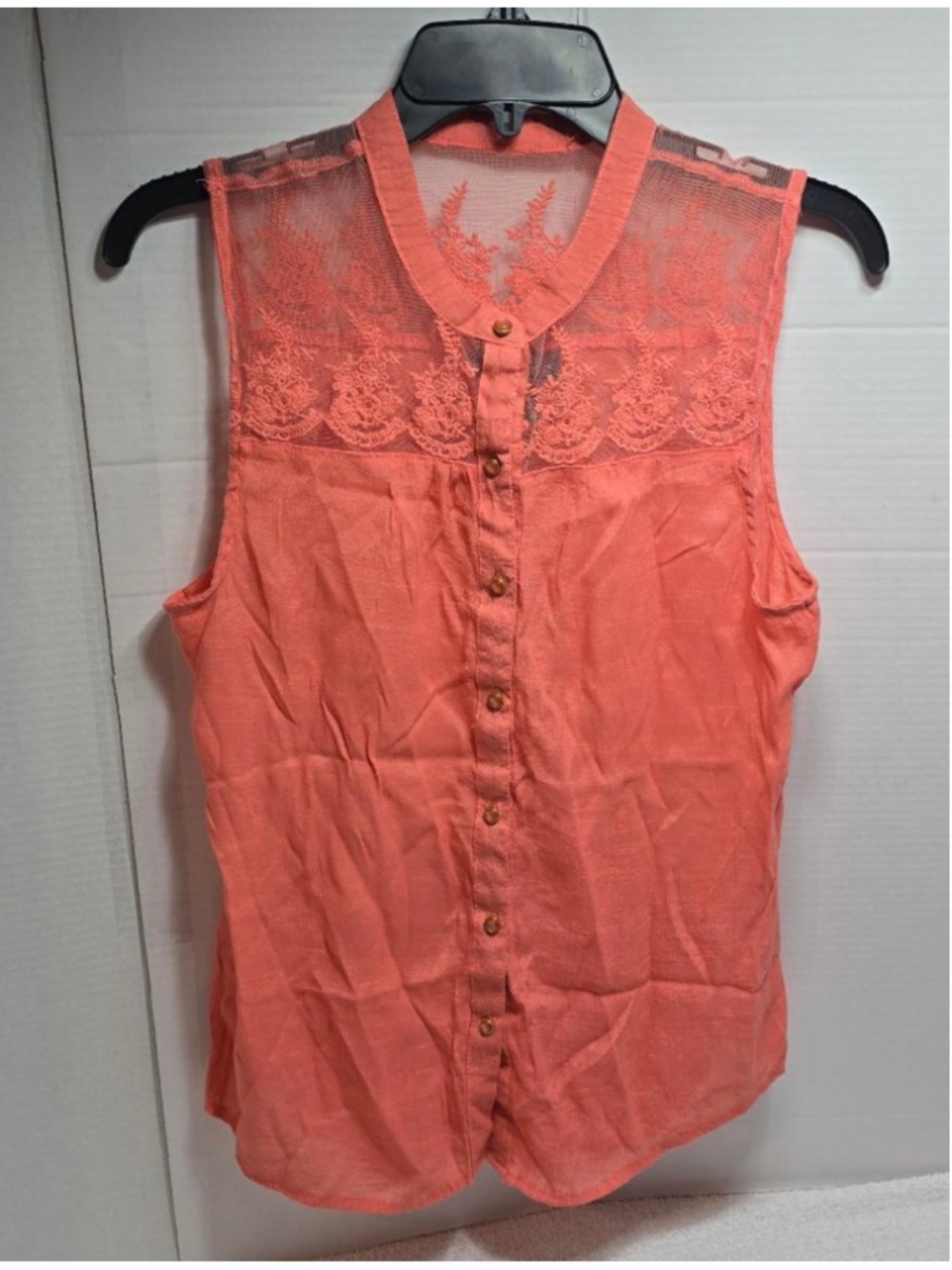 Women's Marianne Coral Sleeveless Blouse with Lace Detail L